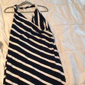 Venus navy and white diagonal striped dress